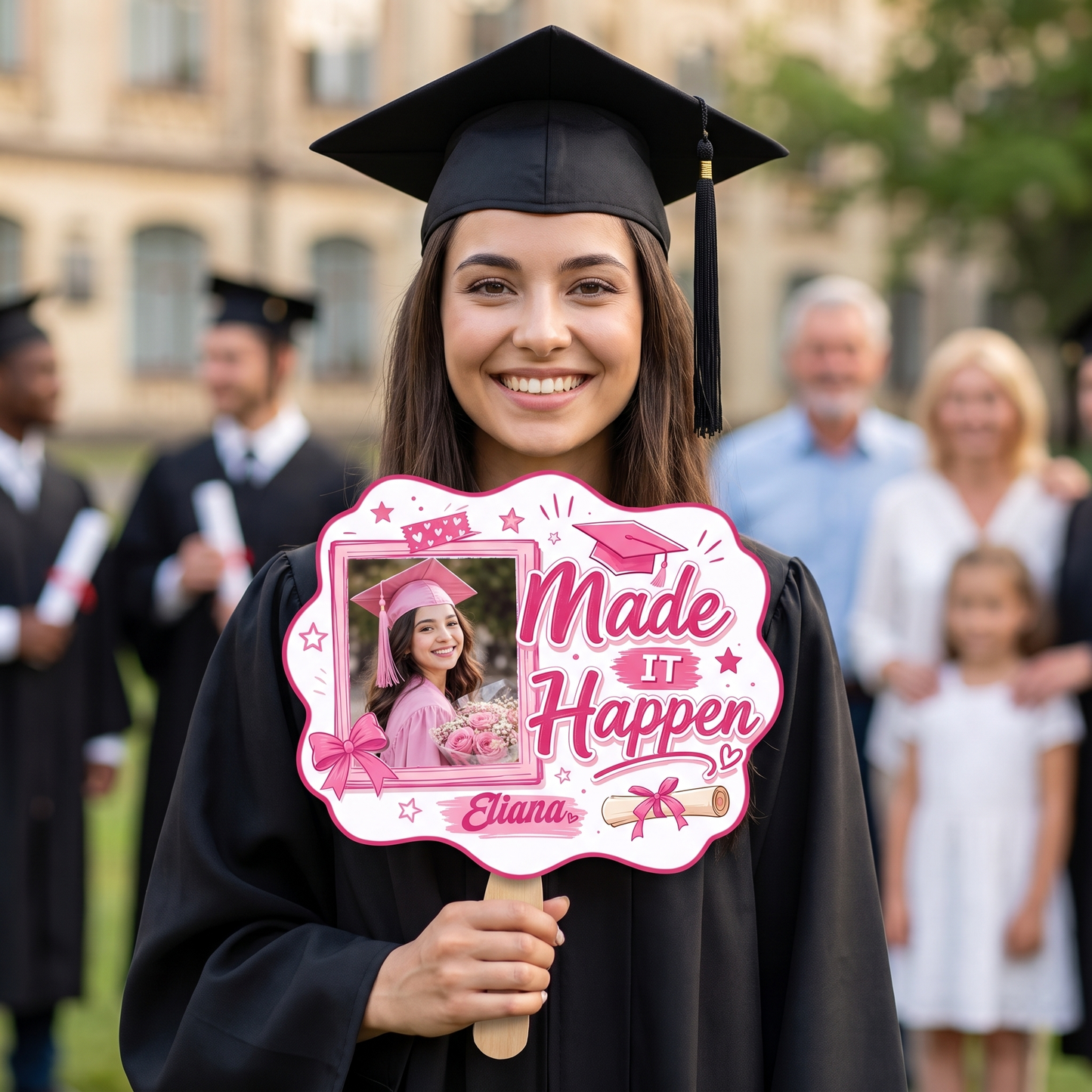 Personalized Made It Happen Custom Shape Photo Hand Fan, Graduation Fan with Photo & Name