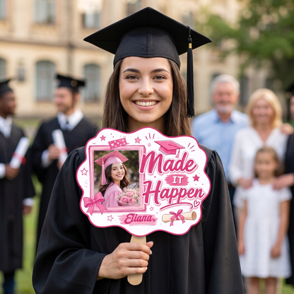 Personalized Made It Happen Custom Shape Photo Hand Fan, Graduation Fan with Photo & Name
