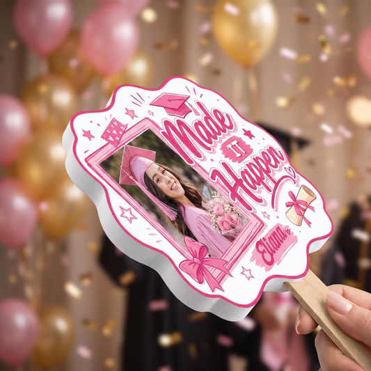Personalized Made It Happen Custom Shape Photo Hand Fan, Graduation Fan with Photo & Name