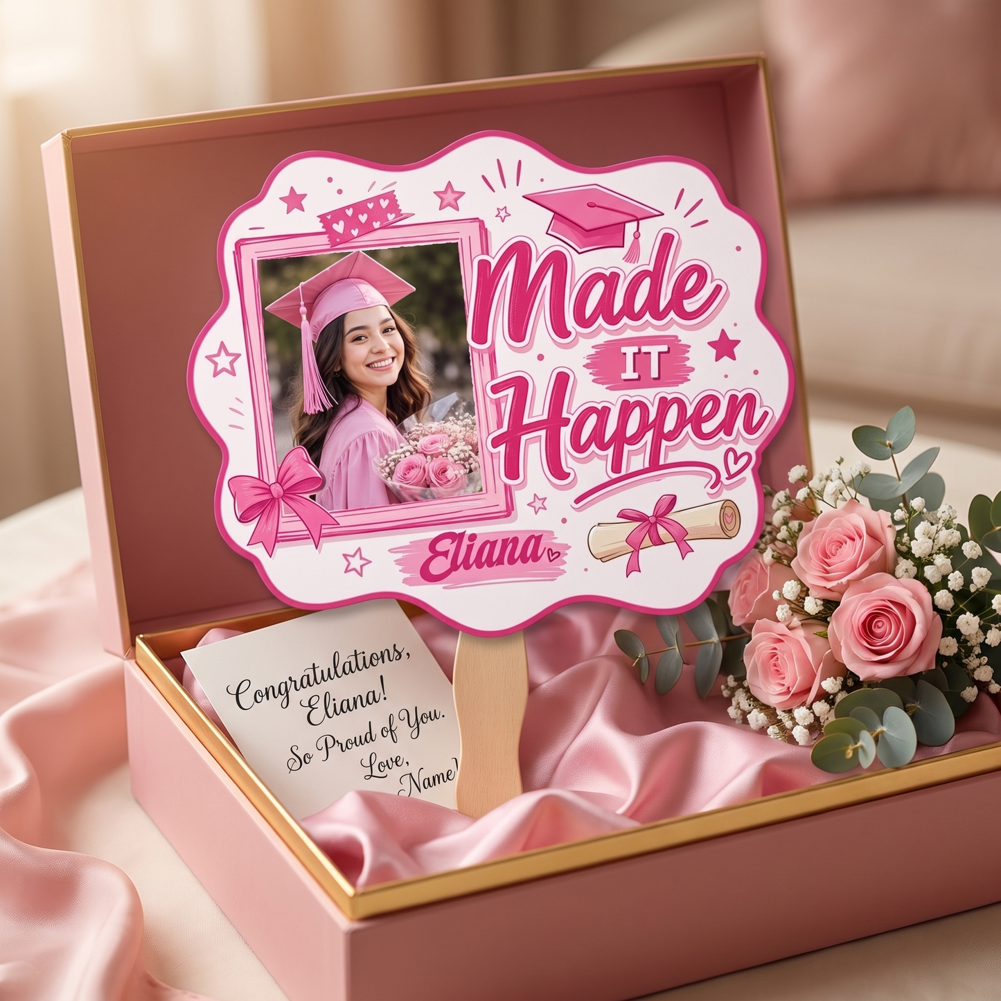 Personalized Made It Happen Custom Shape Photo Hand Fan, Graduation Fan with Photo & Name