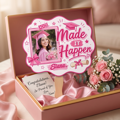 Personalized Made It Happen Custom Shape Photo Hand Fan, Graduation Fan with Photo & Name