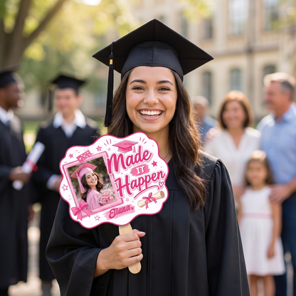 Personalized Made It Happen Custom Shape Photo Hand Fan, Graduation Fan with Photo & Name