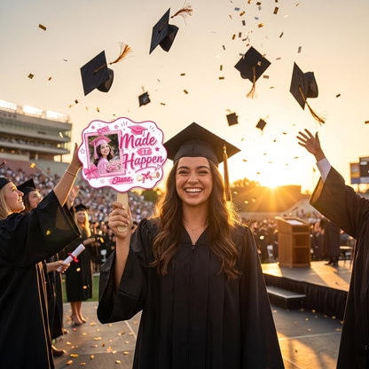 Personalized Made It Happen Custom Shape Photo Hand Fan, Graduation Fan with Photo & Name