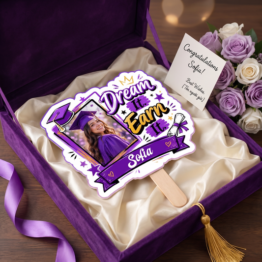 Personalized Dream It Earn It Custom Shape Photo Hand Fan, Graduation Fan with Photo & Name