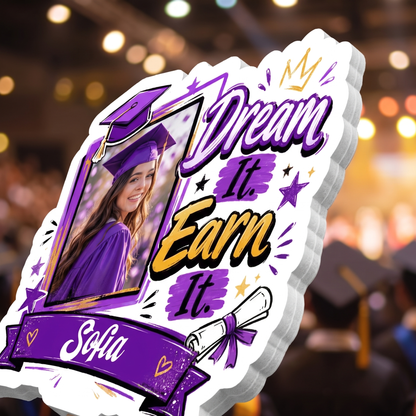 Personalized Dream It Earn It Custom Shape Photo Hand Fan, Graduation Fan with Photo & Name