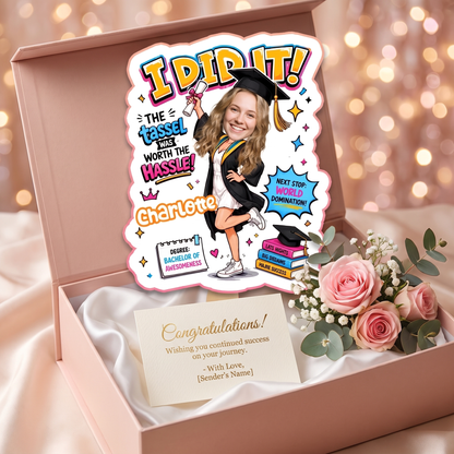 Personalized I Did It Next Stop World Domination Custom Shape Photo Hand Fan, Graduation Fan with Photo & Name