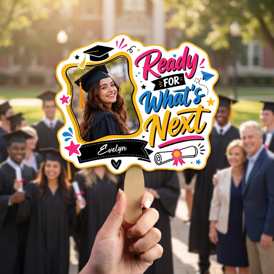 Personalized Ready for What's Next Custom Shape Photo Hand Fan, Graduation Fan with Photo & Name