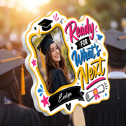 Personalized Ready for What's Next Custom Shape Photo Hand Fan, Graduation Fan with Photo & Name