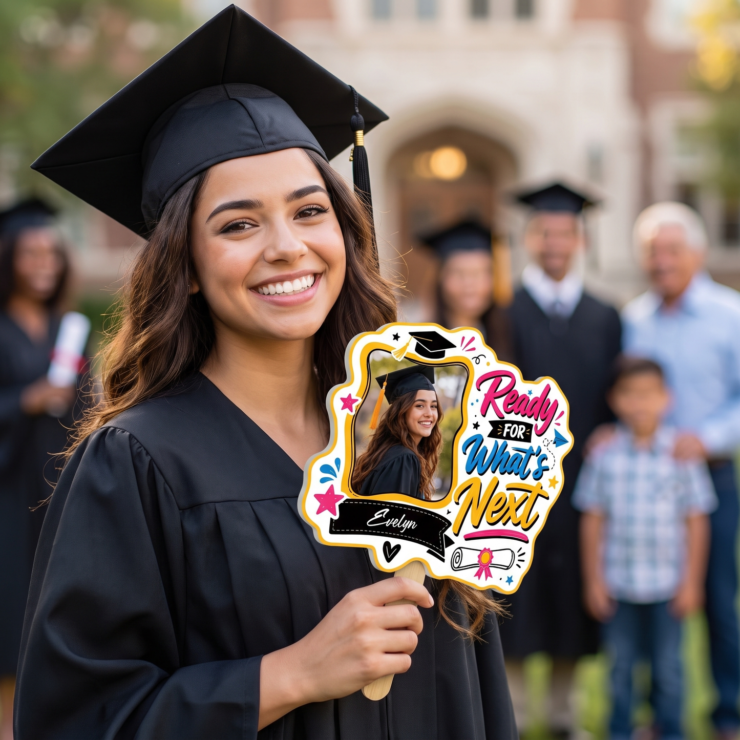 Personalized Ready for What's Next Custom Shape Photo Hand Fan, Graduation Fan with Photo & Name