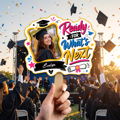 Personalized Ready for What's Next Custom Shape Photo Hand Fan, Graduation Fan with Photo & Name