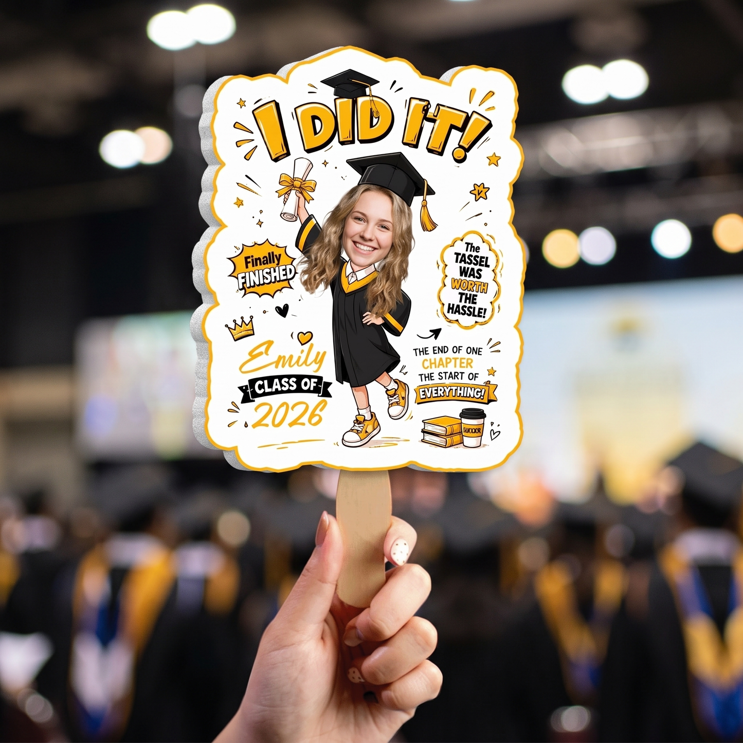 Personalized I Did It Finally Finished Custom Shape Photo Hand Fan, Graduation Fan with Photo & Name