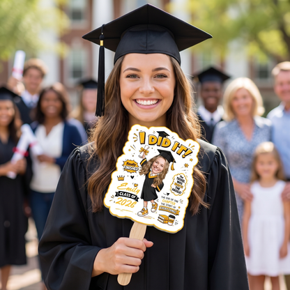 Personalized I Did It Finally Finished Custom Shape Photo Hand Fan, Graduation Fan with Photo & Name