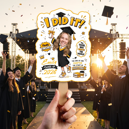 Personalized I Did It Finally Finished Custom Shape Photo Hand Fan, Graduation Fan with Photo & Name