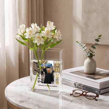 Personalized Graduate Acrylic Book Vase with Custom Photo Graduation Flower Vase