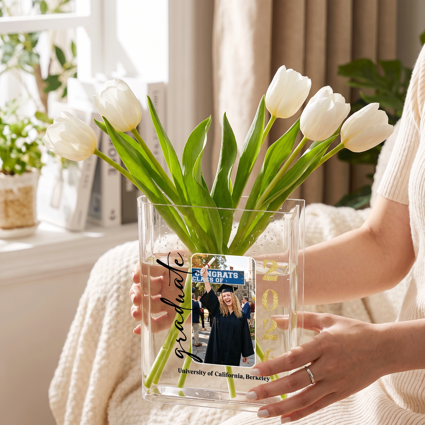 Personalized Graduate Acrylic Book Vase with Custom Photo Graduation Flower Vase