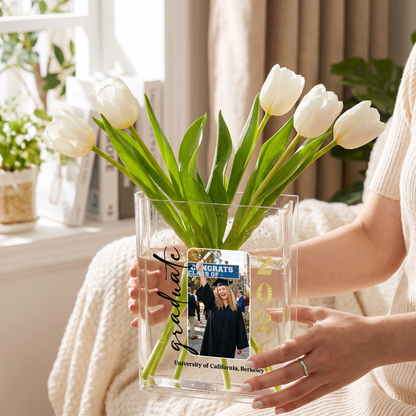 Personalized Graduate Acrylic Book Vase with Custom Photo Graduation Flower Vase