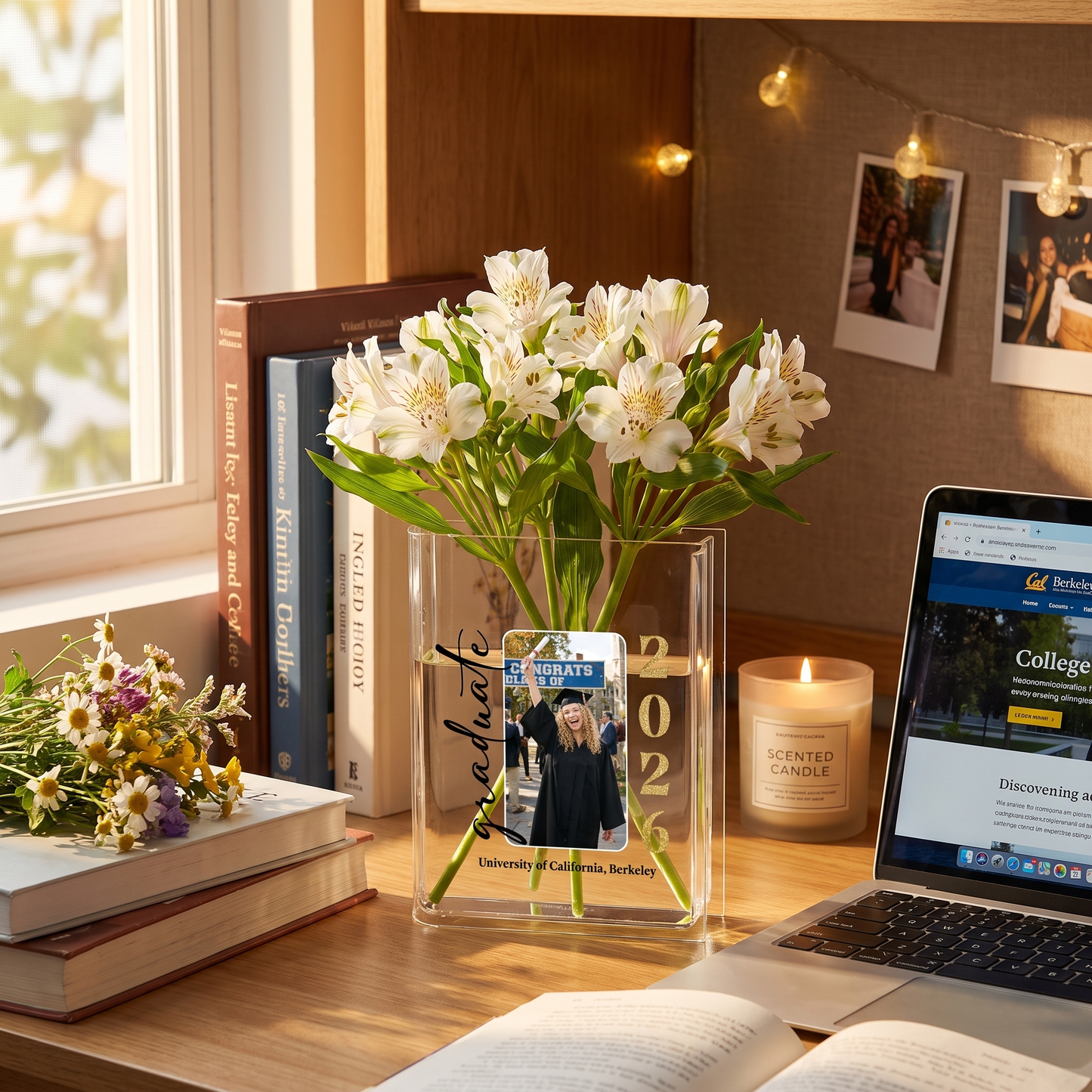Personalized Graduate Acrylic Book Vase with Custom Photo Graduation Flower Vase