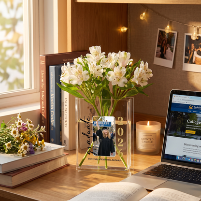Personalized Graduate Acrylic Book Vase with Custom Photo Graduation Flower Vase