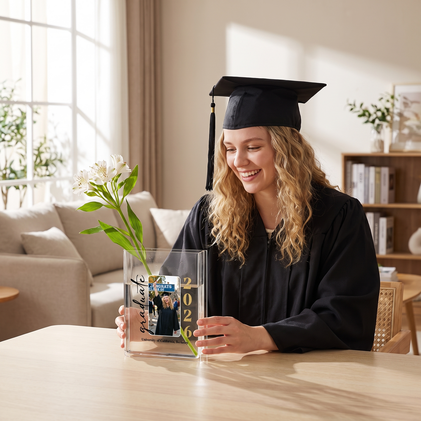 Personalized Graduate Acrylic Book Vase with Custom Photo Graduation Flower Vase