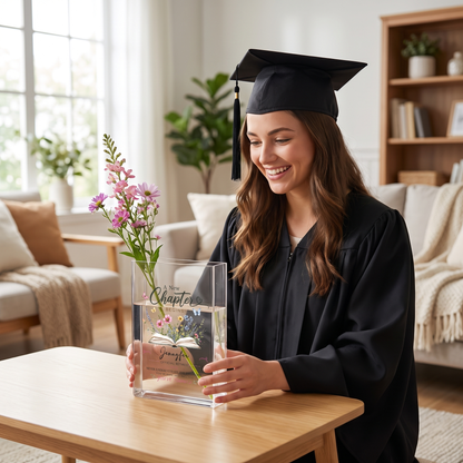 Personalized A Chapter Begins Acrylic Book Vase with Custom Photo Graduation Flower Vase