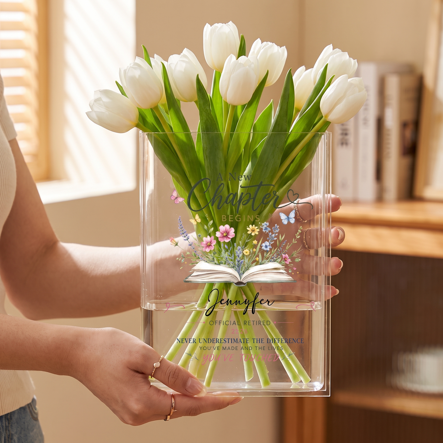 Personalized A Chapter Begins Acrylic Book Vase with Custom Photo Graduation Flower Vase
