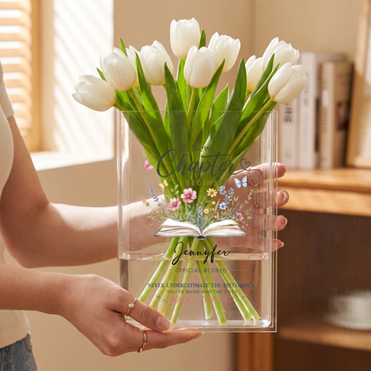 Personalized A Chapter Begins Acrylic Book Vase with Custom Photo Graduation Flower Vase