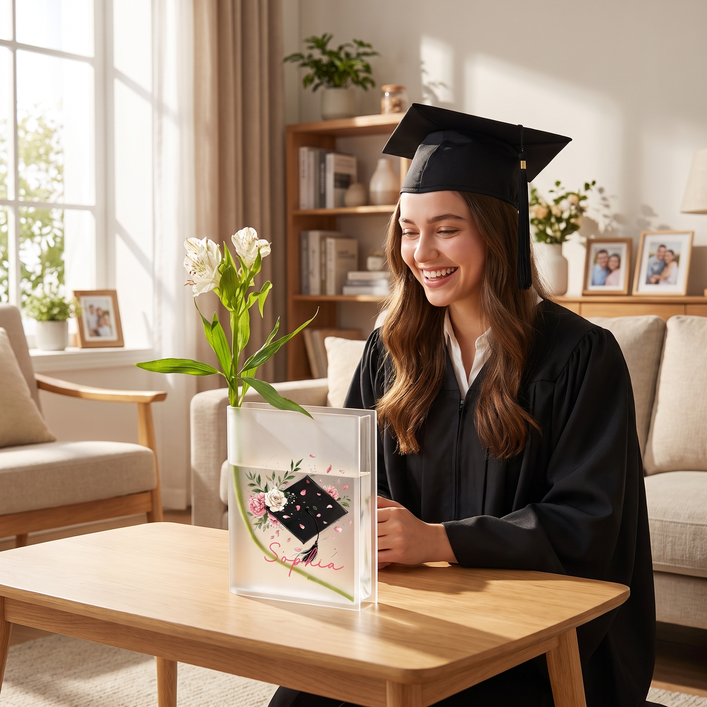Personalized Graduation Cap Acrylic Book Vase with Custom Name