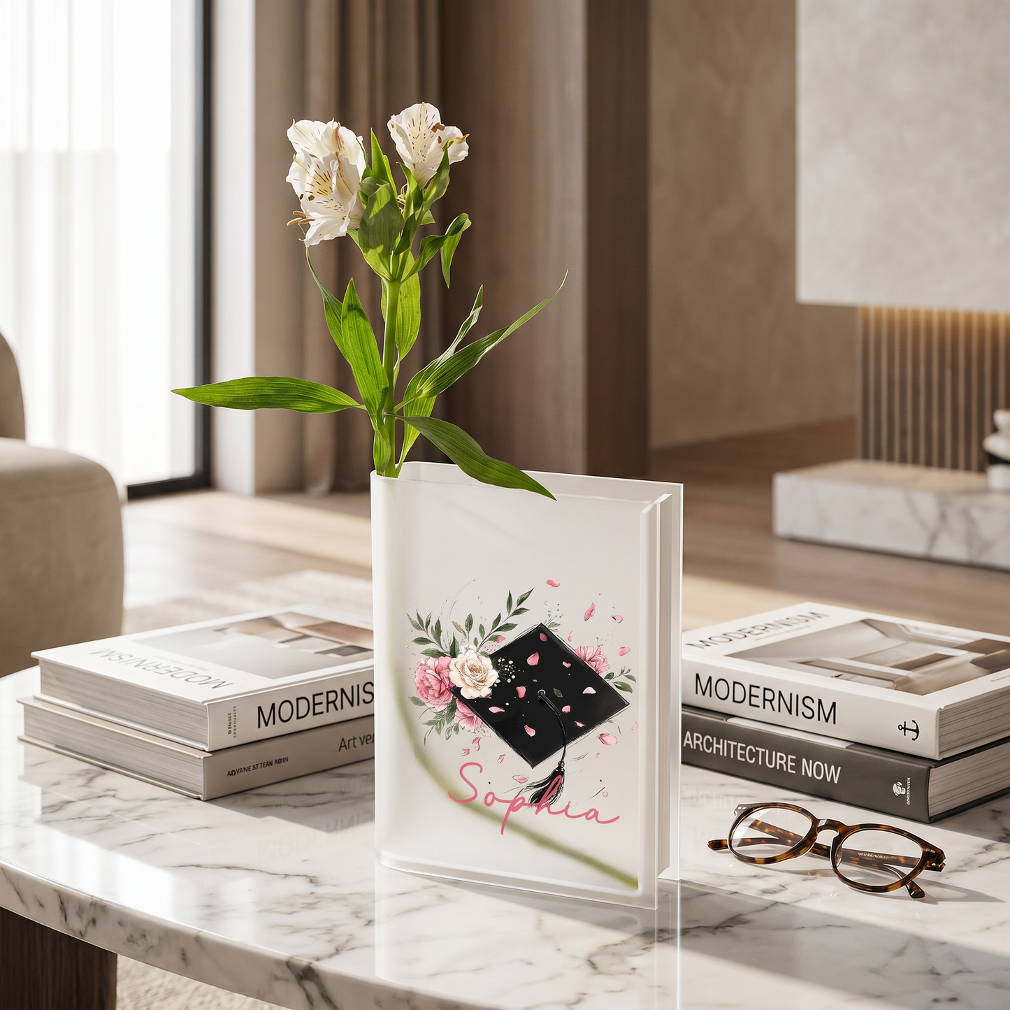 Personalized Graduation Cap Acrylic Book Vase with Custom Name