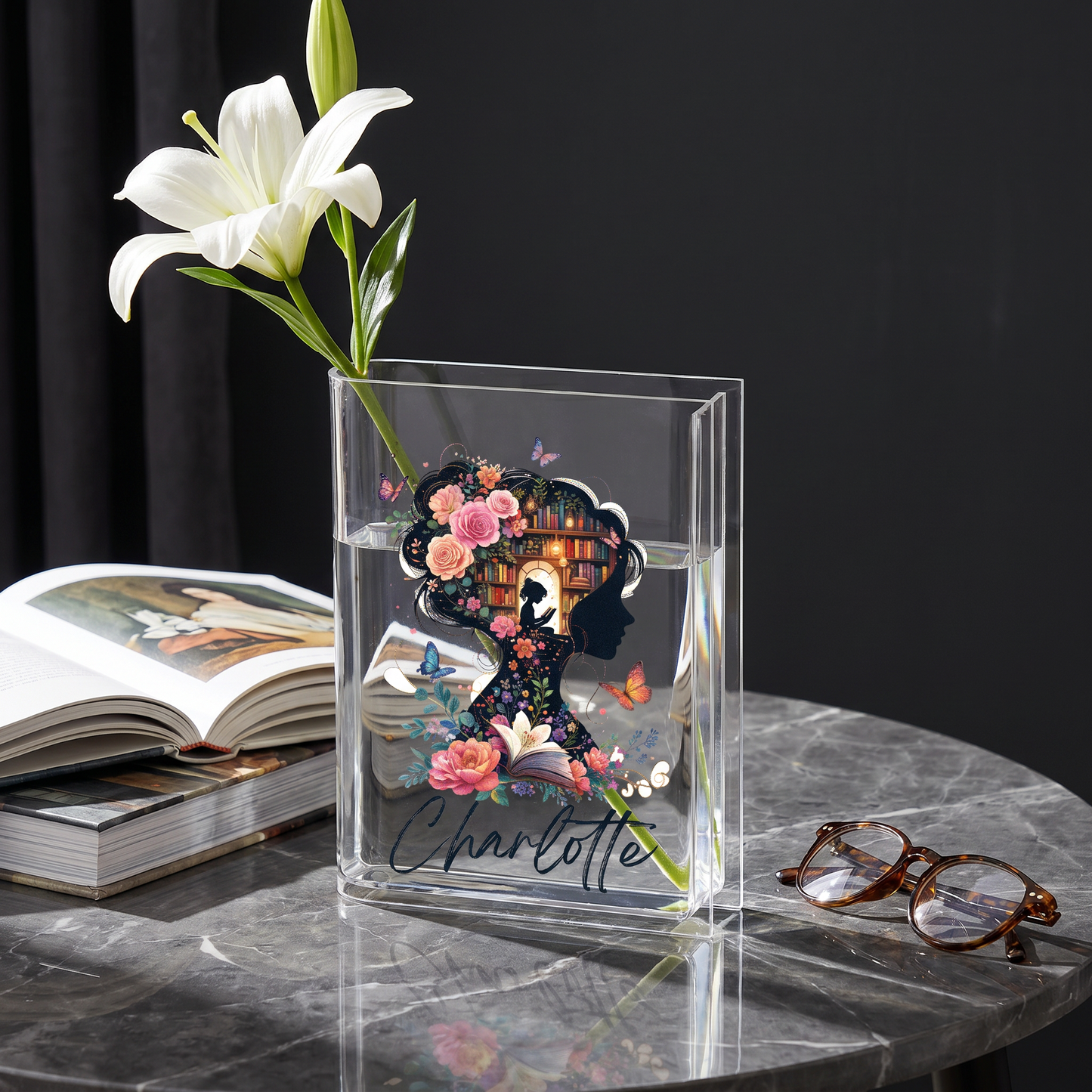 Personalized Book Lover Acrylic Book Vase with Custom Name