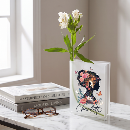 Personalized Book Lover Acrylic Book Vase with Custom Name