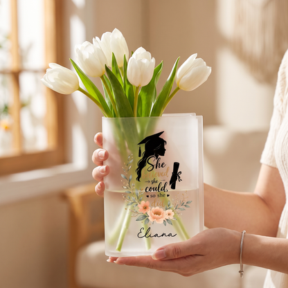 Personalized She Believed She Could So She Did Acrylic Book Vase with Custom Name