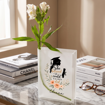 Personalized She Believed She Could So She Did Acrylic Book Vase with Custom Name