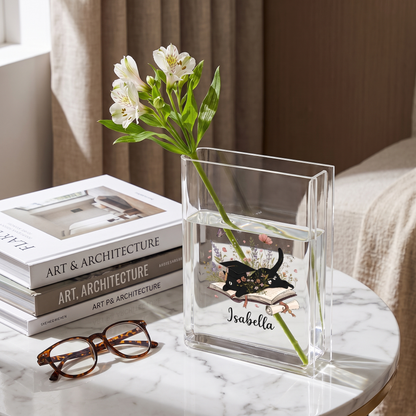 Personalized Cat Graduation Acrylic Book Vase with Custom Name