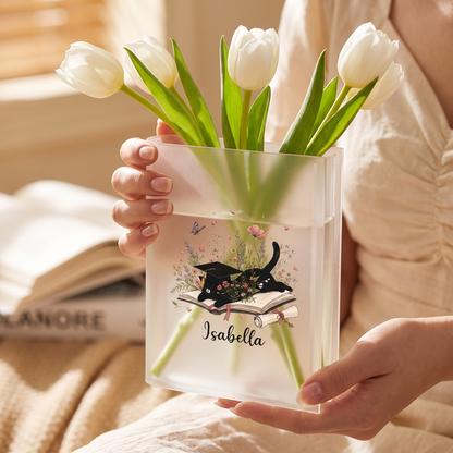Personalized Cat Graduation Acrylic Book Vase with Custom Name