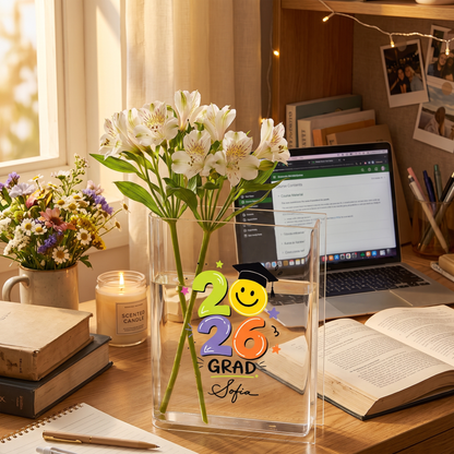 Personalized 2026 Grad Acrylic Book Vase with Custom Name