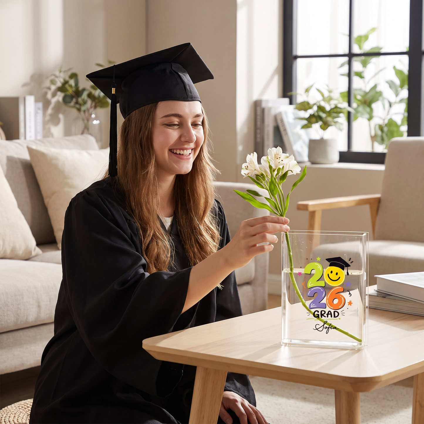 Personalized 2026 Grad Acrylic Book Vase with Custom Name