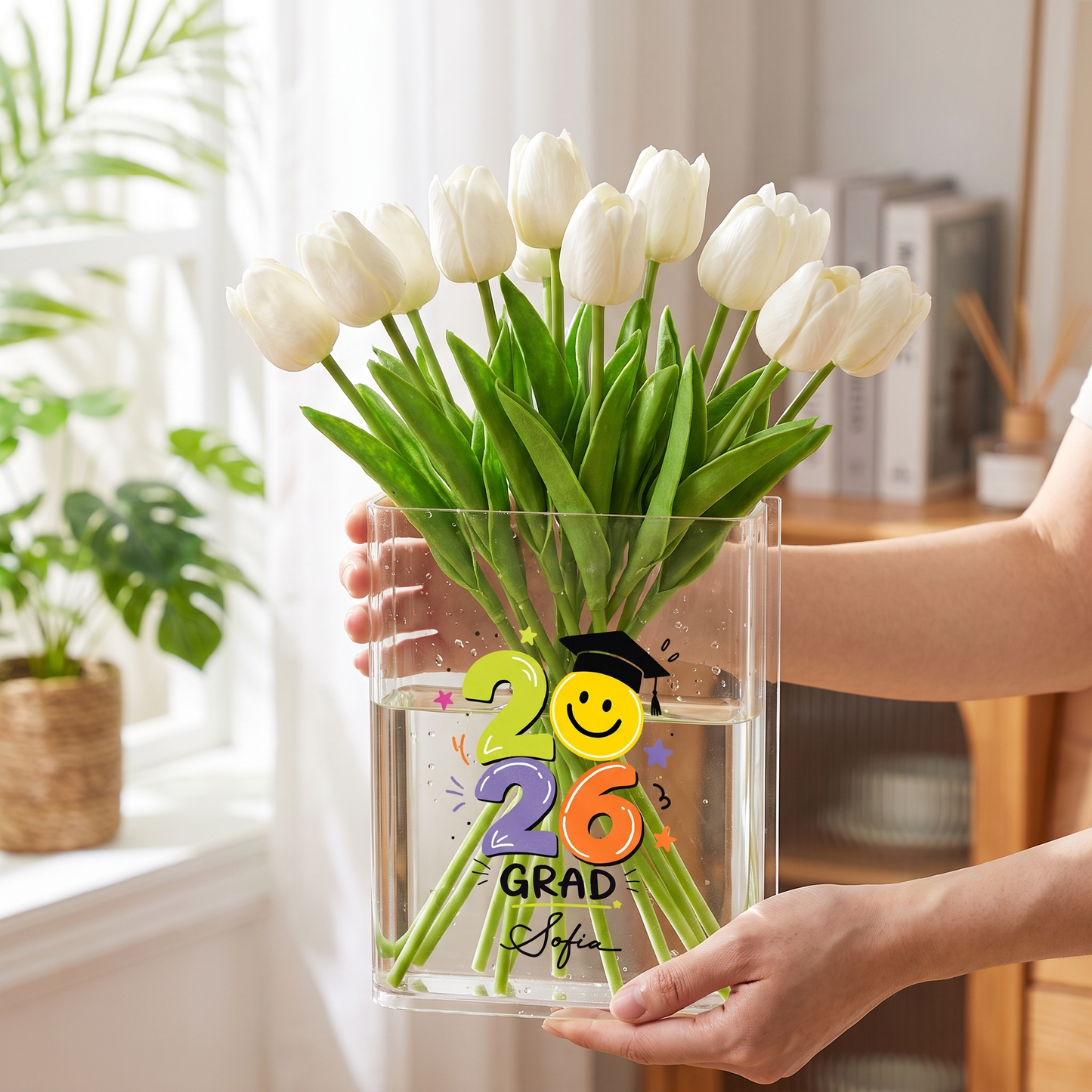 Personalized 2026 Grad Acrylic Book Vase with Custom Name