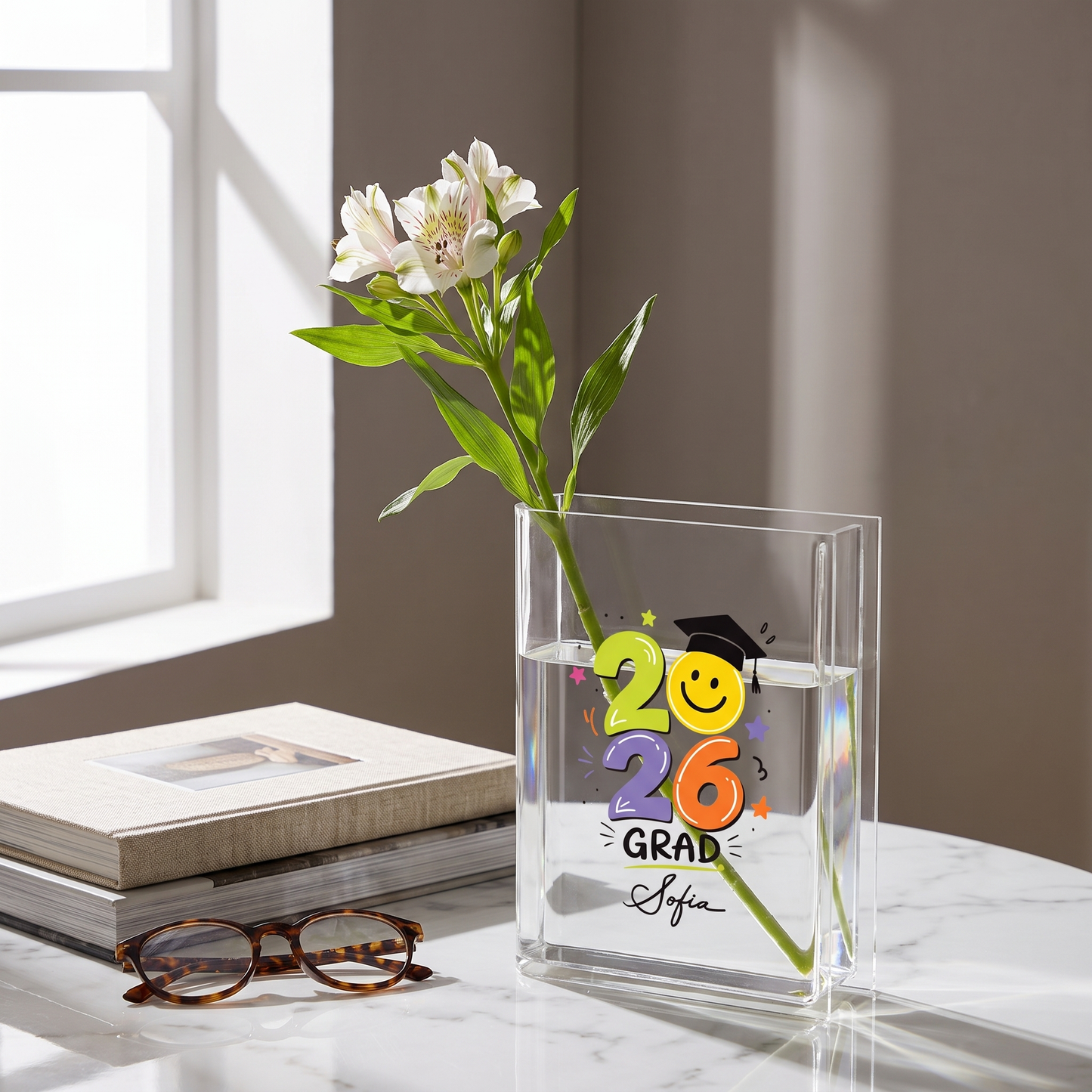 Personalized 2026 Grad Acrylic Book Vase with Custom Name