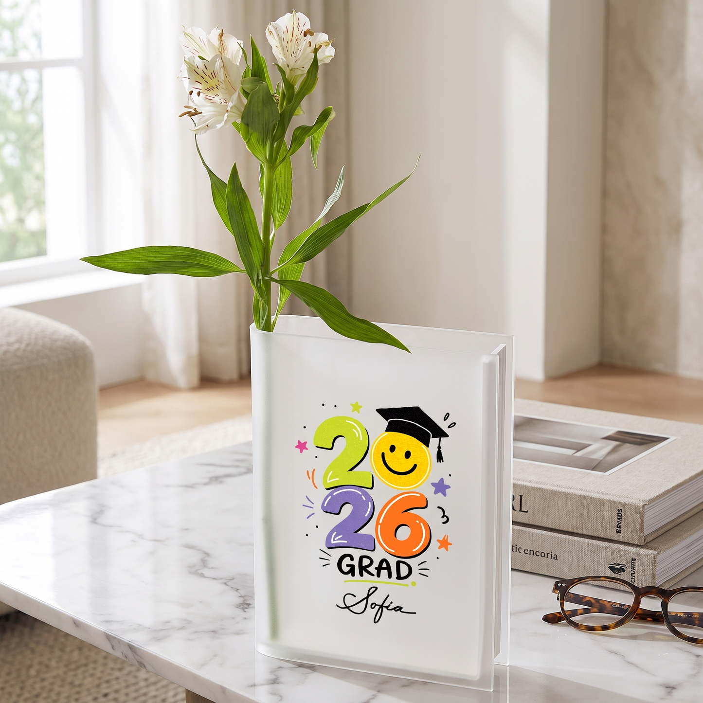 Personalized 2026 Grad Acrylic Book Vase with Custom Name
