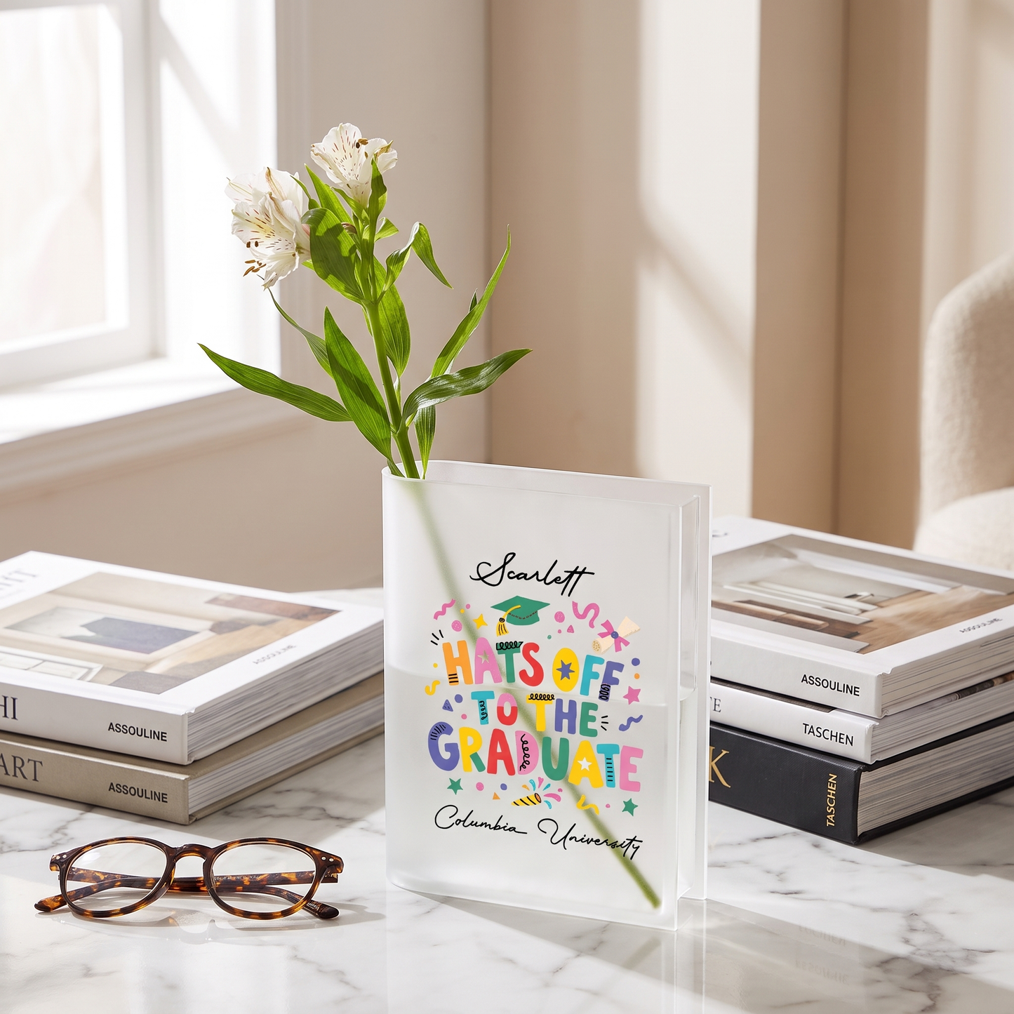 Personalized Hats Off to the Graduate Acrylic Book Vase with Custom Name