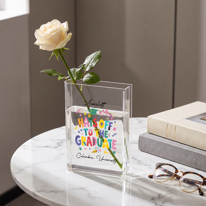 Personalized Hats Off to the Graduate Acrylic Book Vase with Custom Name
