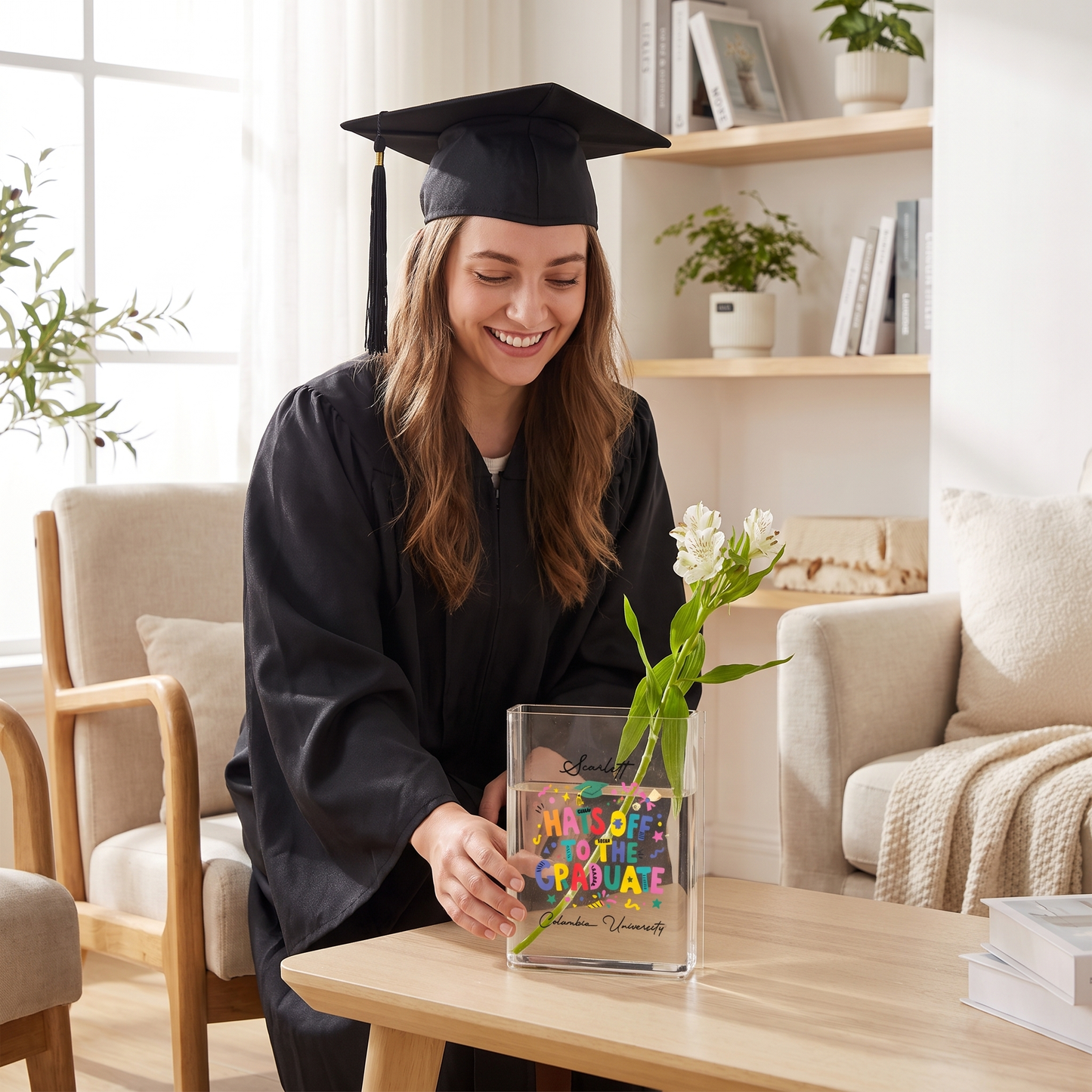 Personalized Hats Off to the Graduate Acrylic Book Vase with Custom Name