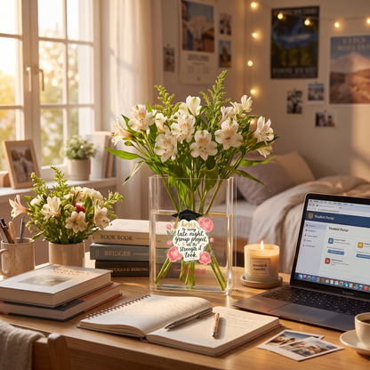 Personalized Here's to Every Late Night, Group Project & All the Strength It Took Acrylic Book Vase with Custom Name