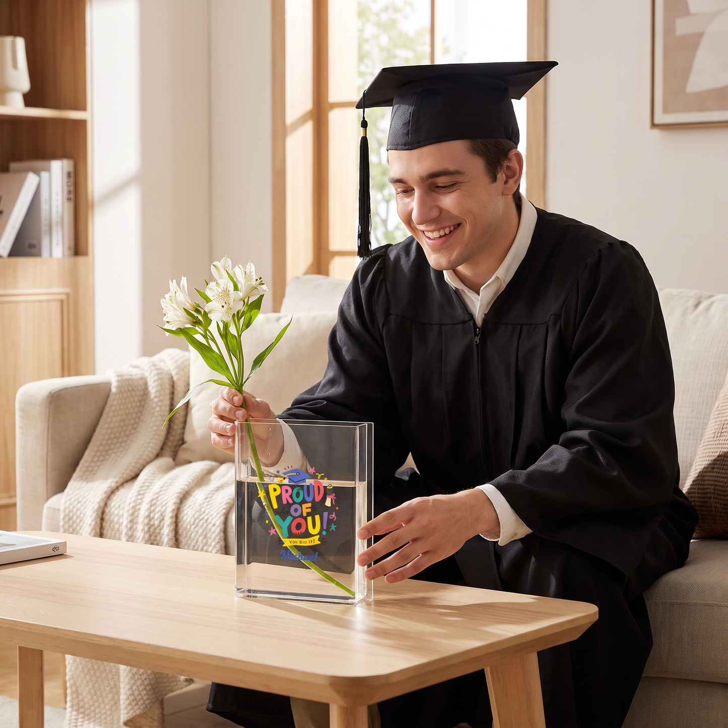 Personalized Proud of You Acrylic Book Vase, Custom Name Graduation Flower Vase