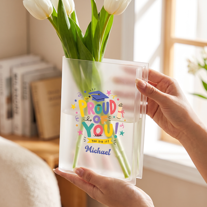 Personalized Proud of You Acrylic Book Vase, Custom Name Graduation Flower Vase