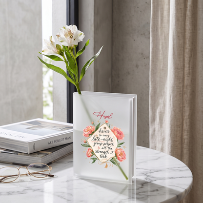 Personalized Here's to Every Late Night Acrylic Book Vase, Custom Name Graduation Flower Vase