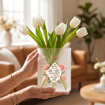 Personalized Here's to Every Late Night Acrylic Book Vase, Custom Name Graduation Flower Vase