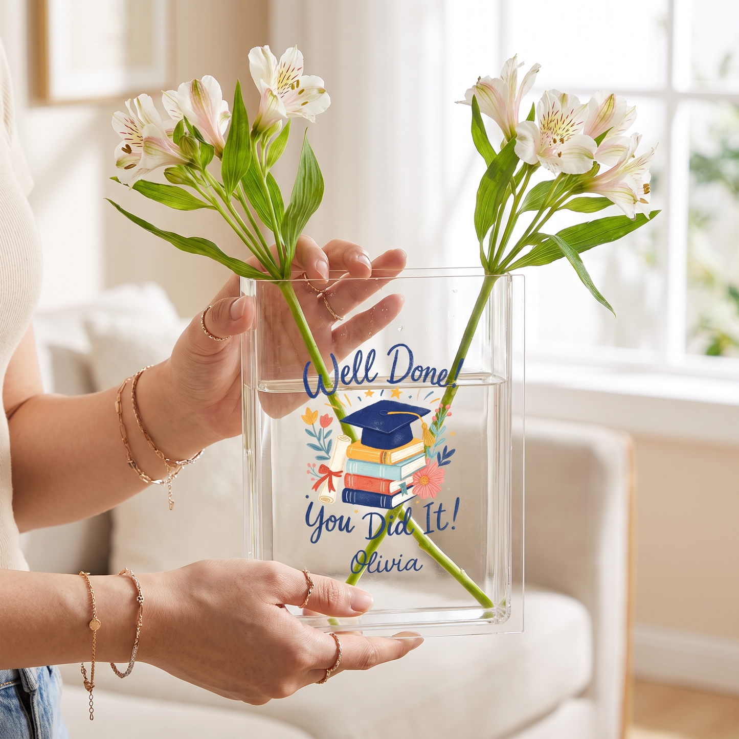 Personalized Well Done You Did It Acrylic Book Vase with Custom Name