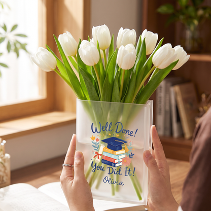 Personalized Well Done You Did It Acrylic Book Vase with Custom Name