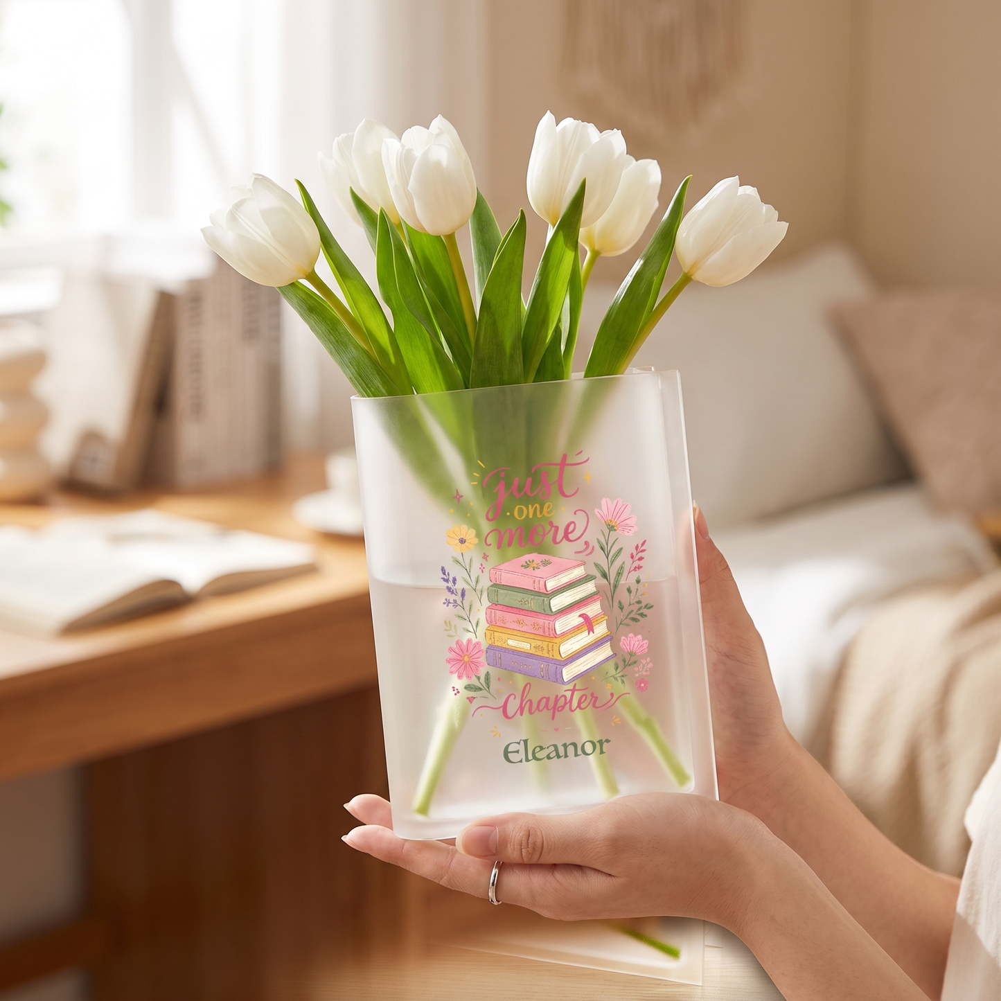 Personalized Just One More Chapter Acrylic Book Vase with Custom Name